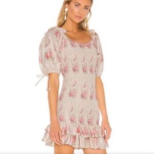 LoveShackFancy Violet Smocked Body Puff Sleeve Mini Dress S/0